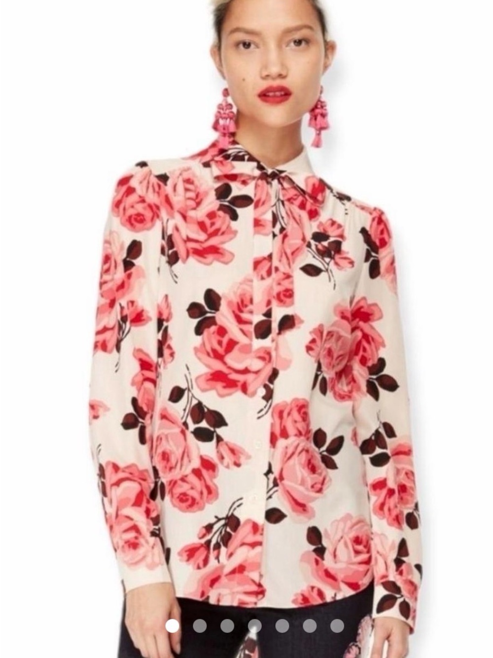 kate spade Cream Floral Button-Down Blouse with Pink Roses